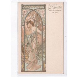 MUCHA Alphonse: Les Périodes du Jour - série de 4 CPA avec publicité "souvenir de la belle jardinière" - très bon état