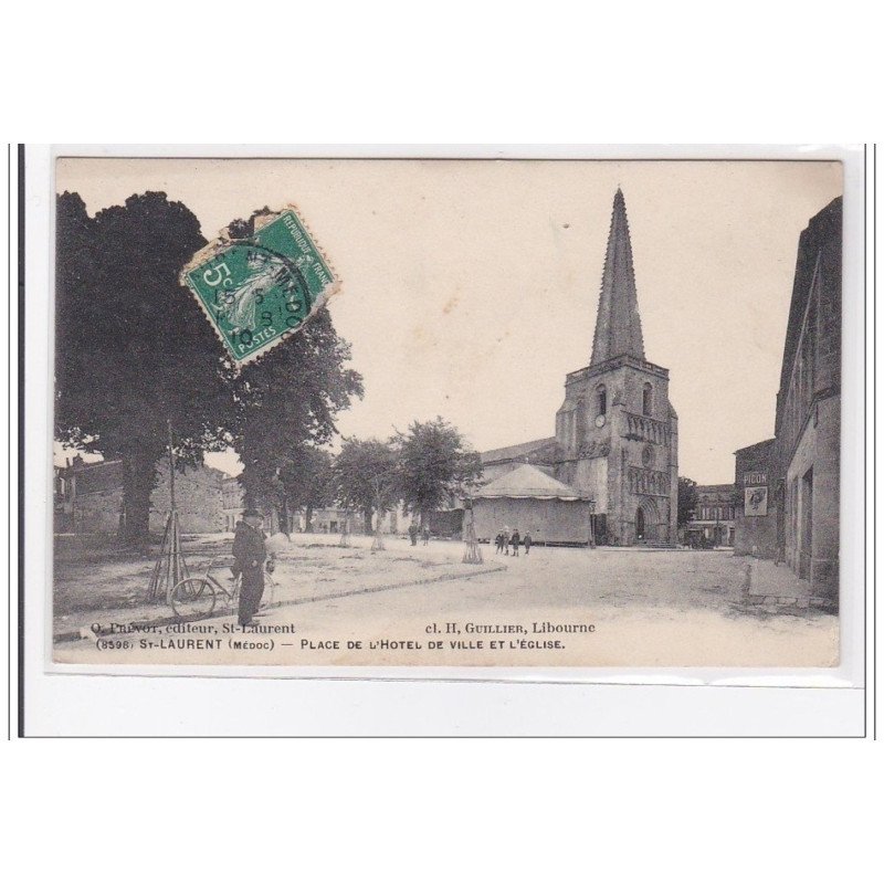 St-LAURENT : place de l'hotel de ville et l'eglise - tres bon etat