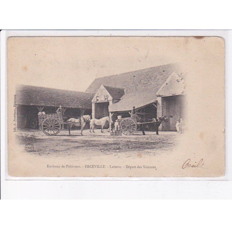 ERCEVILLE: laiterie, départ des voitures - état