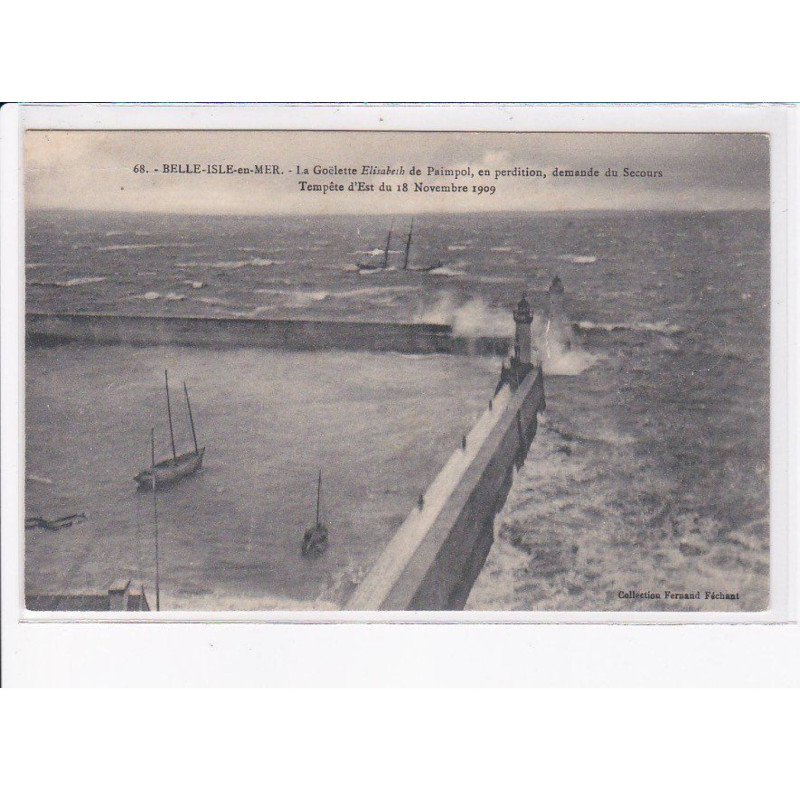 BELLE-ISLE-en-MER: la goëlette elizabeth de paimpol, en perdition, demande des secours, tempête - très bon état
