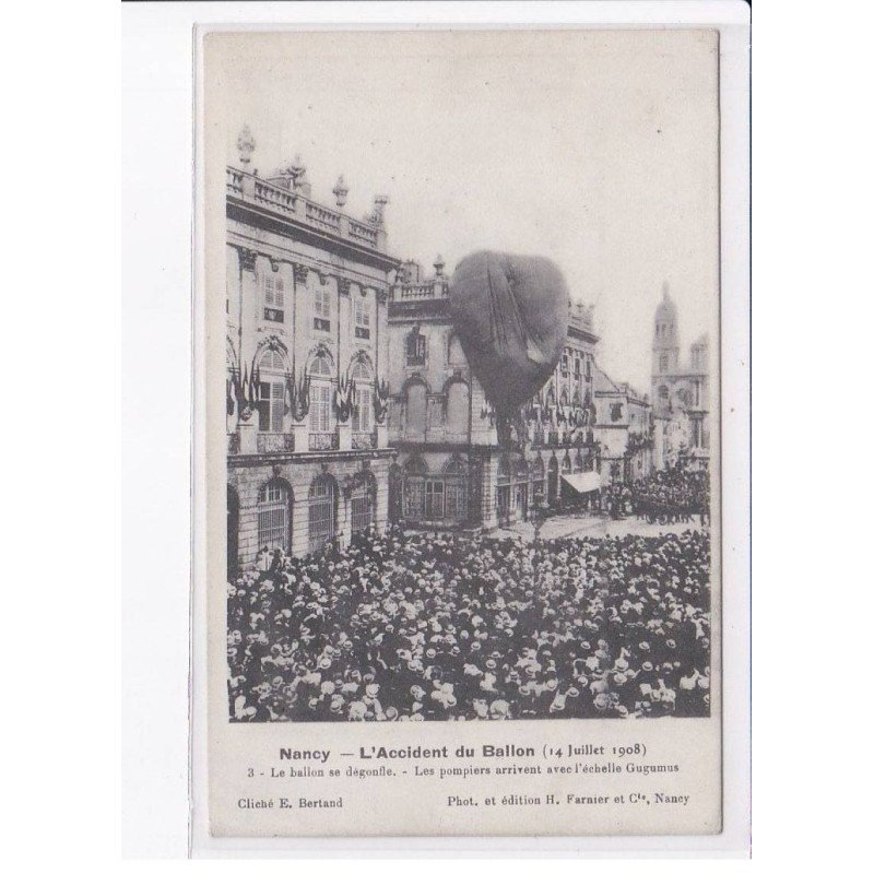 NANCY: l'accident du ballon 1908, le ballon se dégonfle, pompiers arrivent - très bon état