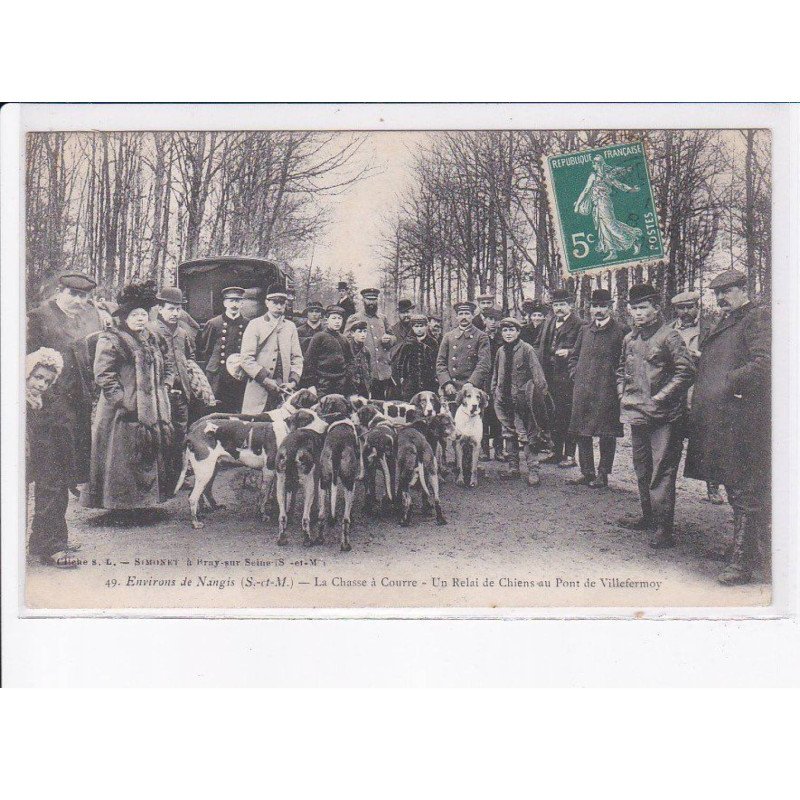 environs de NANGIS: la chasse à courre, un relai de chiens au pont de villefermoy - état