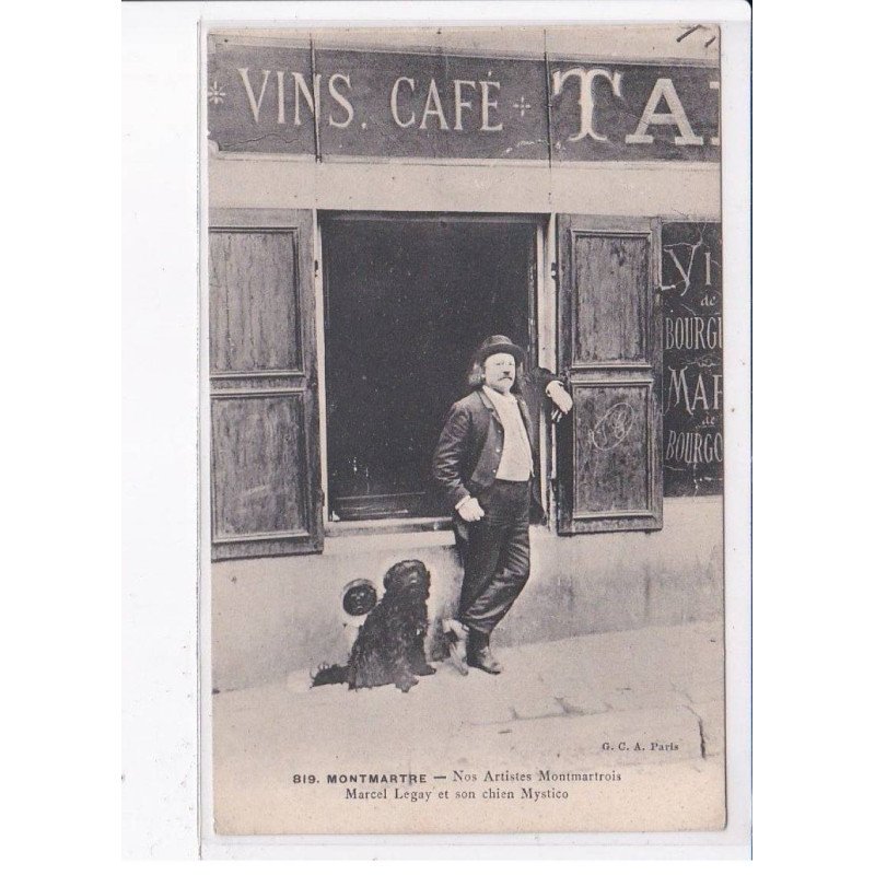 PARIS: 75018 montmartre nos artistes montmartrois Marcel Legay et son chien mystico - très bon état
