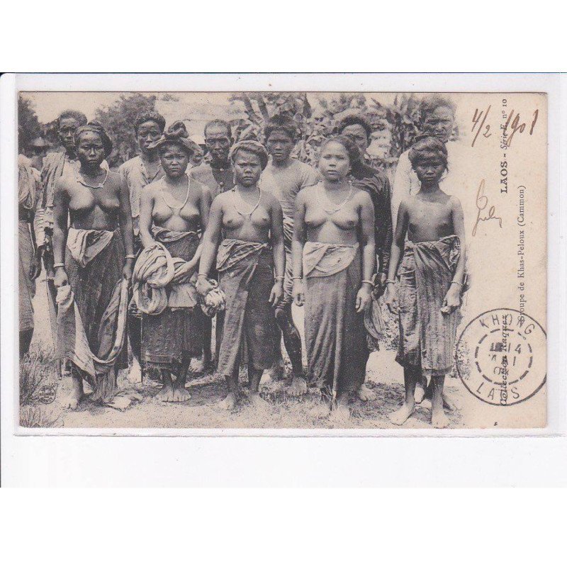 LAOS: groupe de khas-peloux (cammomn), femmes nues, nus - très bon état