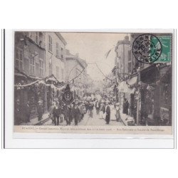 ROANNE : grand concours musical international des 15-16 aout 1908, rue nationale et societe sauxillange - tres bon etat