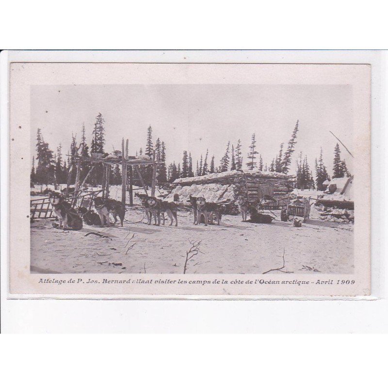 POLAIRE: attelage de P. Jos. Bernard allant visiter les camps de la côte de l'océan arctique avril 1909 - très bon état