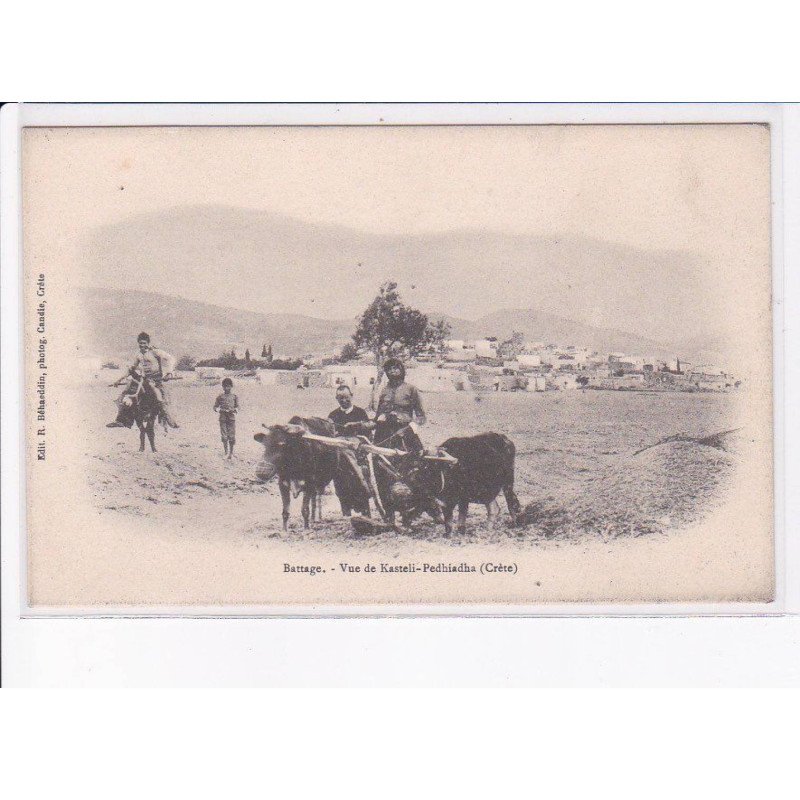 GRECE: battage, vue de kasteli-pedhiadha - très bon état