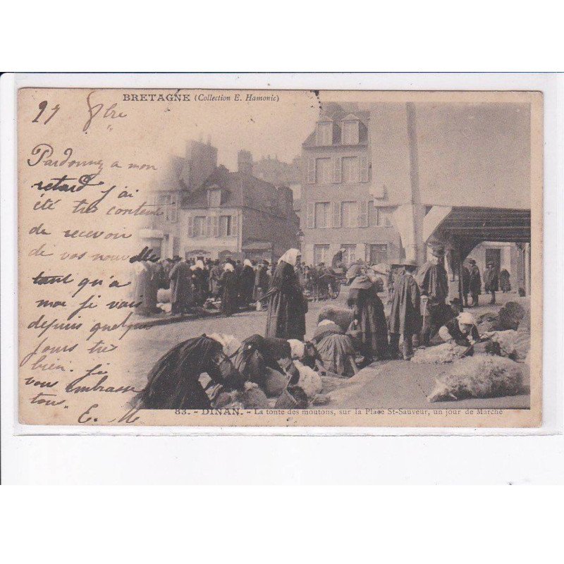 DINAN: la tonte des moutons, sur la place saint-sauveur, un jour de marché - très bon état