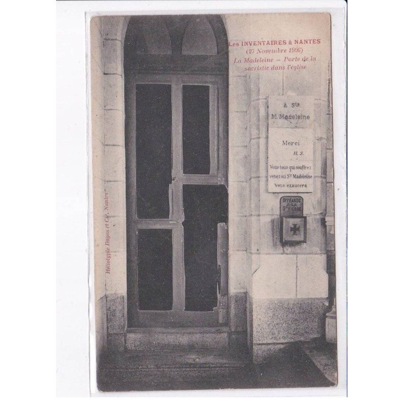 NANTES: les inventaires 1906 la madeleine, porte de la sacristie dans l'église - état