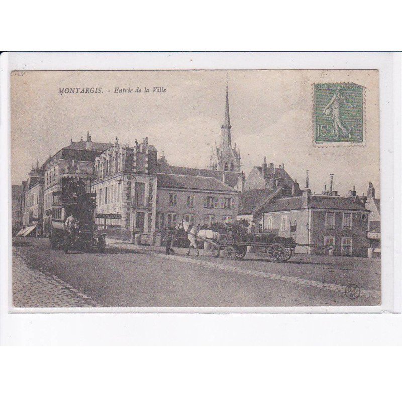 MONTARGIS: entrée de la ville, autobus, attelage - très bon état