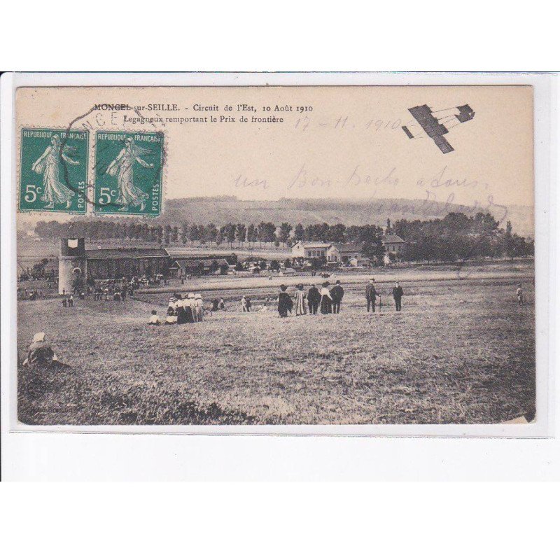 MONCEL-sur-SEILLE: circuit de l'est 10 août 1910, legagneux remportant le prix de frontière - très bon état