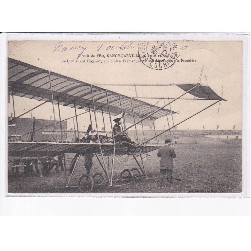NANCY - JARVILLE: circuit de l'est 1910 lt. Féquant sur biplan farmann, aviation - très bon état
