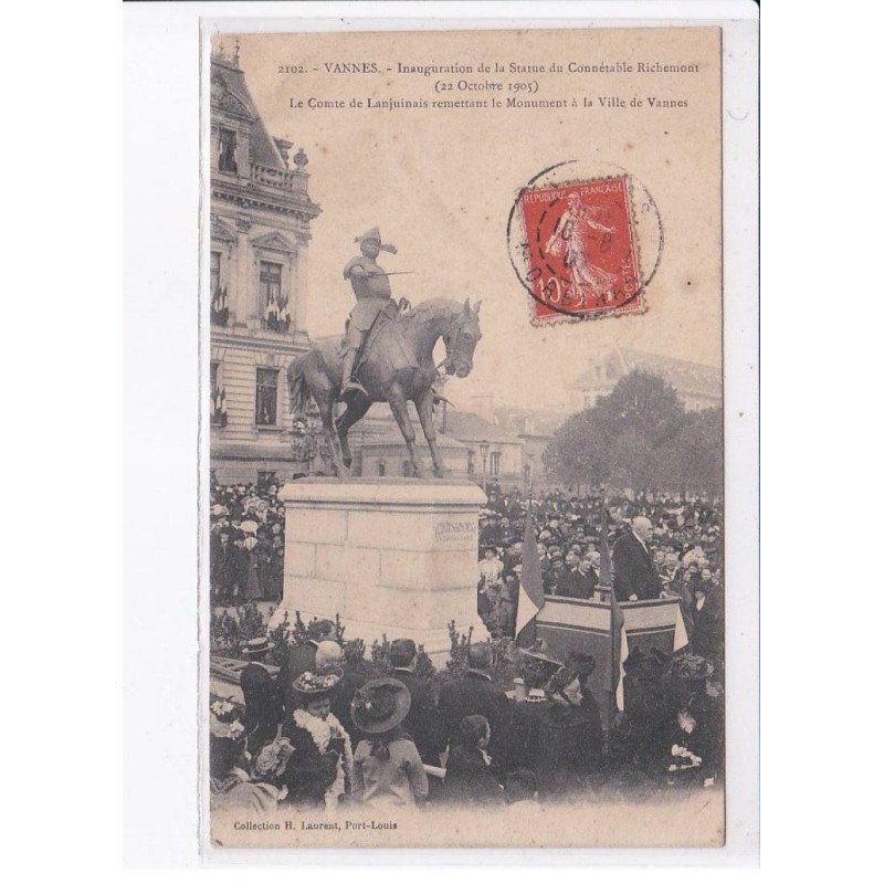 VANNES: inauguration de la statue du connétable richemont 1905, le comte de lanjuinais - très bon état