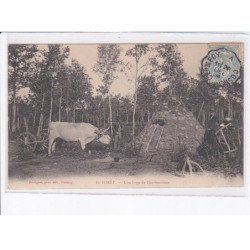 NIEVRE: en forêt, une loge de charbonniers, attelage de boeufs - très bon état