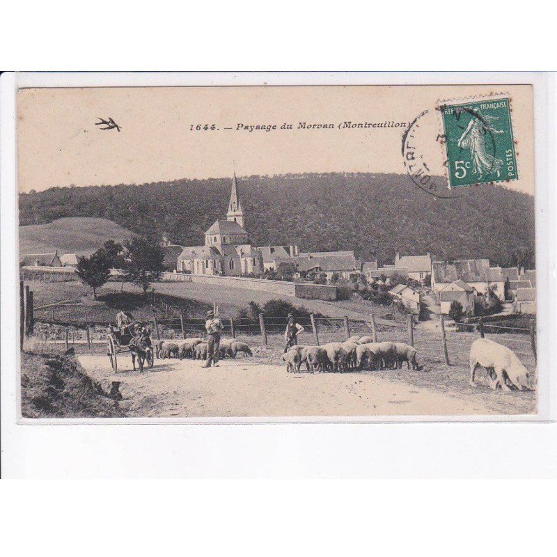 MONTREUILLON: paysage du morvan, église, cochons, attelage âne - très bon état
