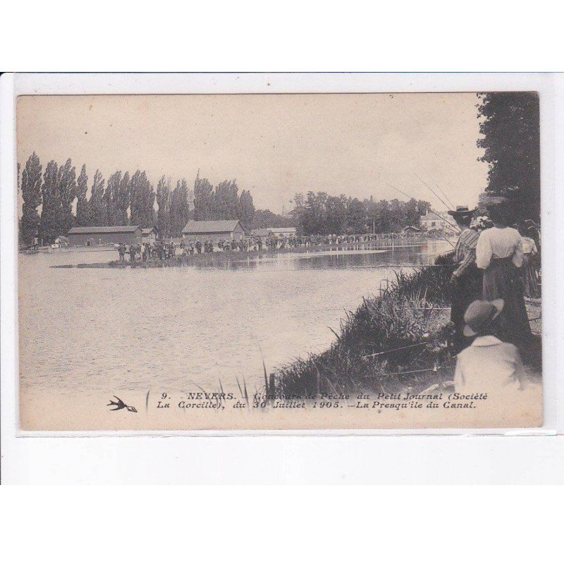 NEVERS: concours de pêche du petit journal société la corcille 1905 la presqu'ile du canal - très bon état
