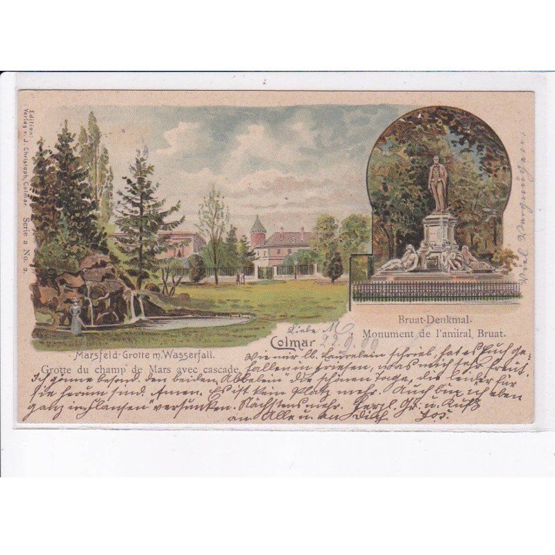 COLMAR: grotte du champ de mars avec cascade, monument de l'amiral bruat - très bon état