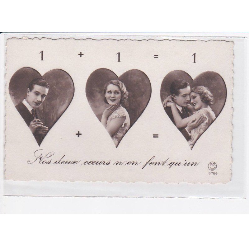 FANTAISIE: femme et homme, couple, nos deux coeurs n'en font qu'un - très bon état