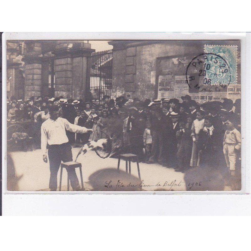 PARIS: 75014, fête du lion de belfort 1906, saut d'un chat dans un cercle enflammé, sauteur de chat - très bon état