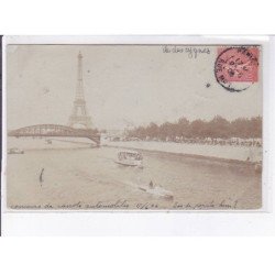 PARIS: 75016, ile aux cygnes, tour eiffel, bateau, bateau mouche, concours de canots automobiles - très bon état