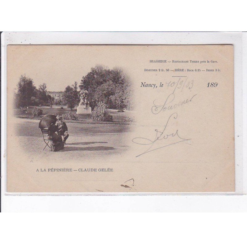 NANCY: a la pépinière, claude gelée, brasserie restaurant thiers près la gare - état