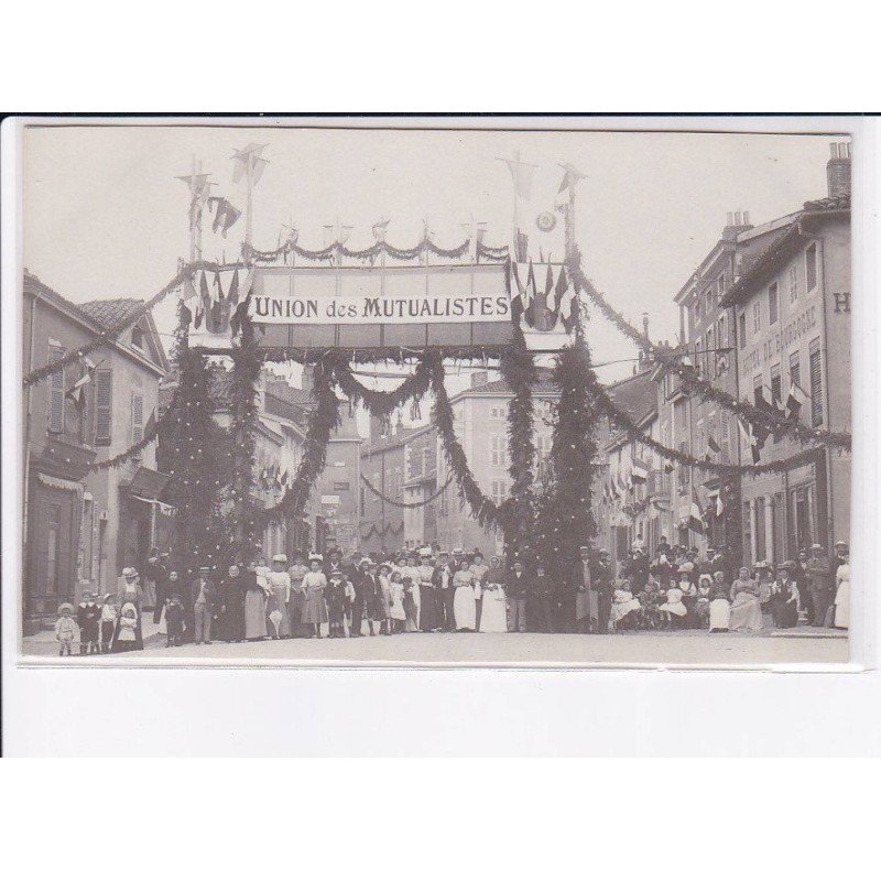 BOURG: union des mutualistes, faubourg de macon, photo collée sur cpa - très bon état