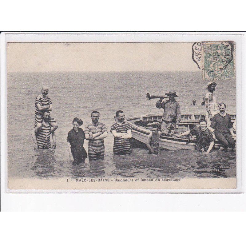 MALO-les-BAINS: baigneurs et bateau de sauvetage - très bon état