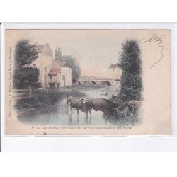 LE MESLE-sur-SARTHE: le moulin et les ponts, rare en couleur - très bon état