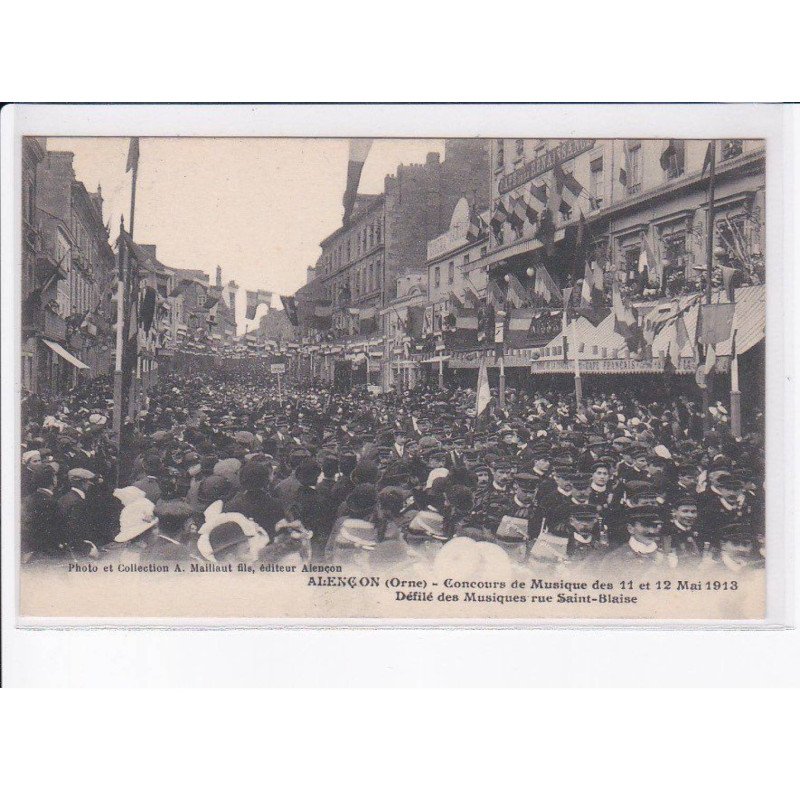 ALENCON: concours de musique 1913 défilé des musiques rue saint-blaise - très bon état