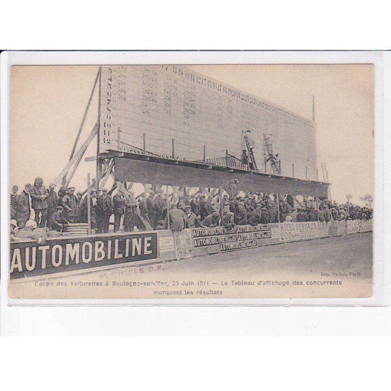 BOULOGNE-sur-MER: coupe de voiturettes, le tableau d'affichage des concurrents marquant les résultats - très bon état
