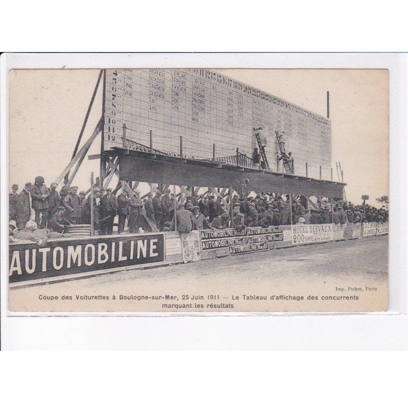 BOULOGNE-sur-MER: coupe des voiturettes, 1911, tableau d'affichage des concurrents marquant les résultas - très bon état