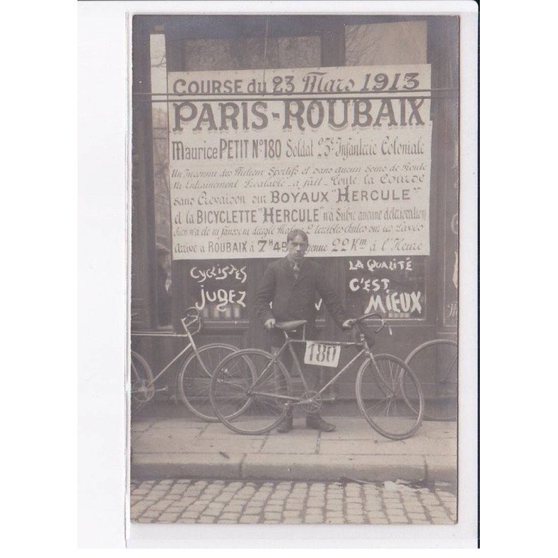 PARIS: cyclisme, vélo, paris-roubaix course 1913 (Maurice PETIT - coureur n° 180)- état