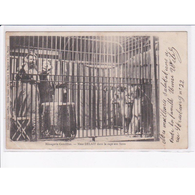 VOSGES: ménagerie camillius, mme delait dans la cage aux lions - état