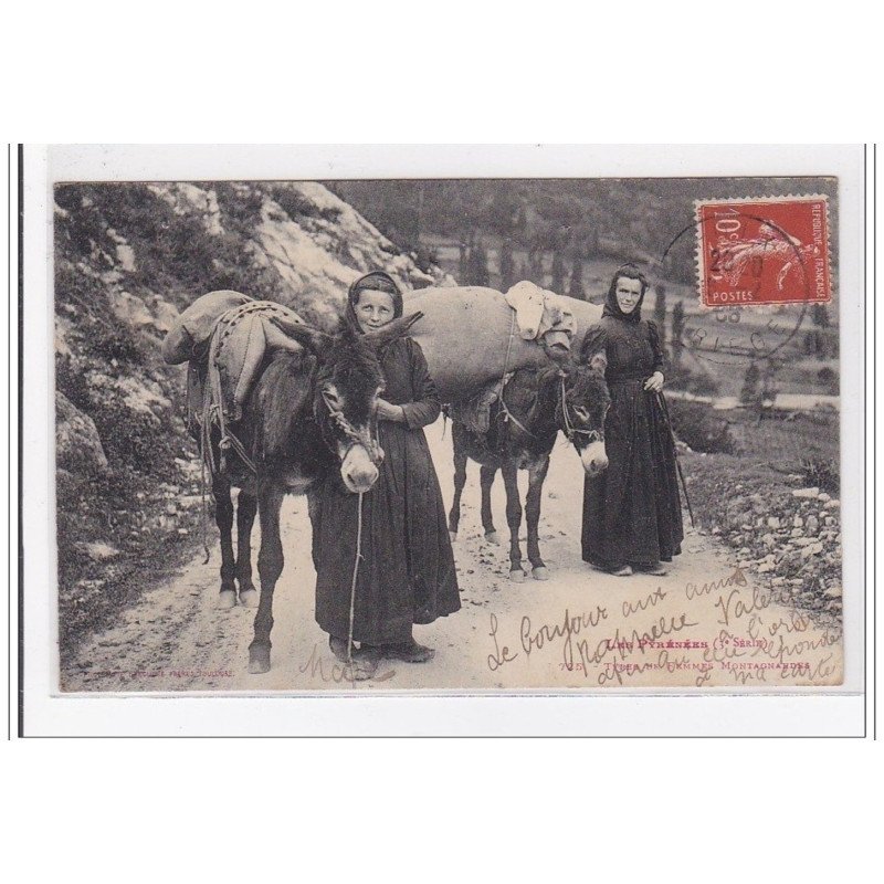 LES PYRENEES : vue generale, personnages avec ane - tres bon etat LES PYRENEES : vue generale, personnages avec ane - tres bon etat