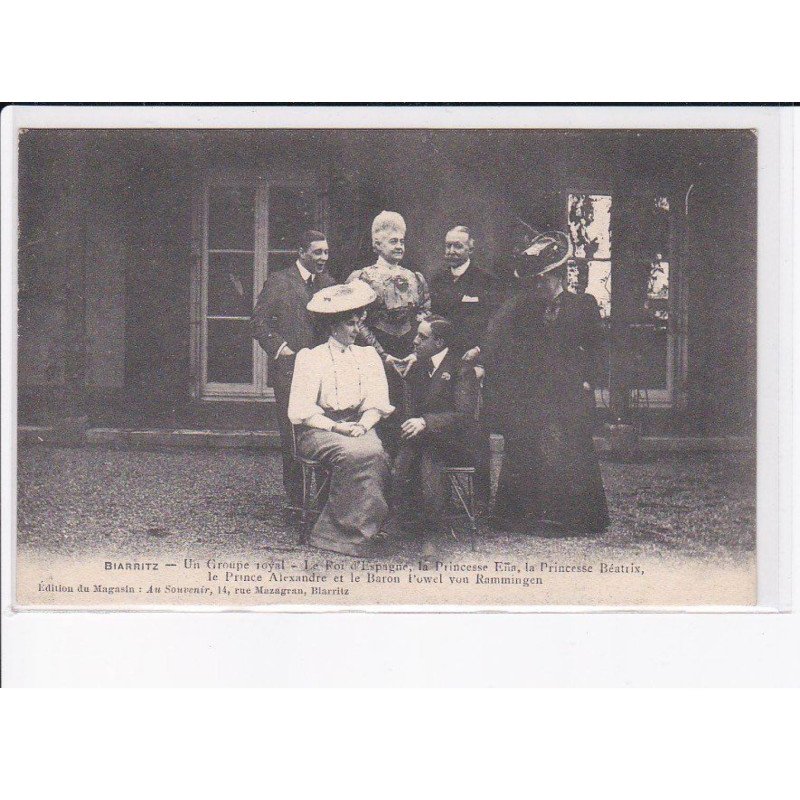BIARRITZ: un groupe royal roi d'espagne et princesse Ena, princesse Béatrix, prince alexandre et baron Powel - tbé