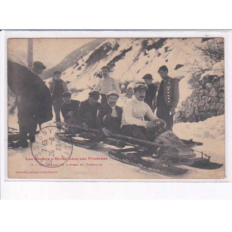 HAUTES-PYRENEES: sports d'hiver dans les pyrénées un départ de course en tobbogan - très bon état