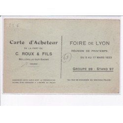 BELLEVILLE-sur-SAONE: carte d'acheteur de lal part de C. Roux et fils, tonnellerie, partie d'atelier - très bon état