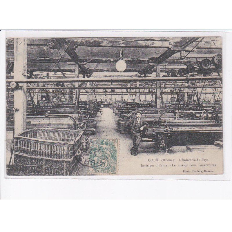COURS: l'industrie du pays, intérieur d'usine, le tissage pour couvertures - très bon état