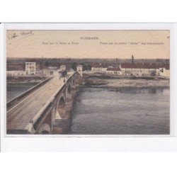 TOURNUS: pont sur la saône et tram, ponto sur la rivero "saône" kaj tramveturilo, esperanto - très bon état