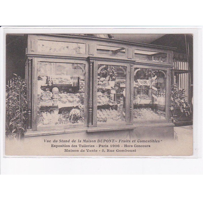 PARIS: 75001, vue du stand de la maison dupont, fruits et comestibles exposition des tuileries - très bon état