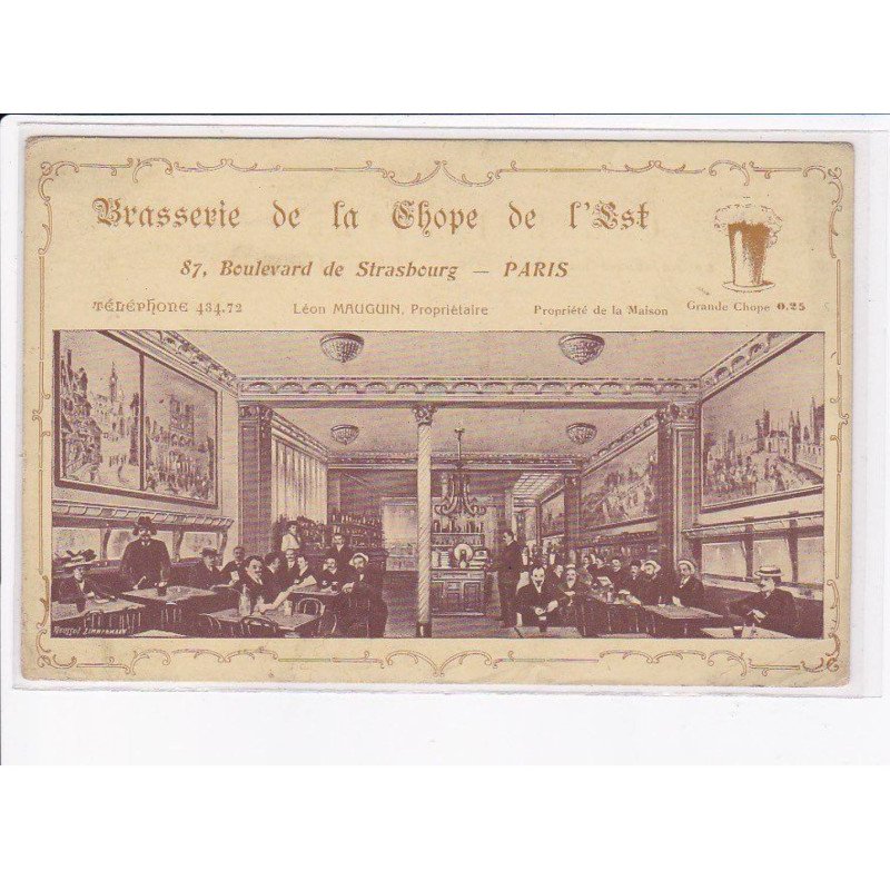 PARIS: 75010: brasserie de la chope de l'est - très bon état