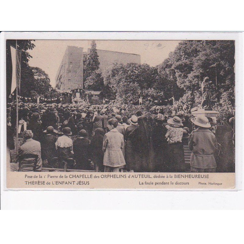 PARIS: 75014: pose de la pierre de la chapelle des orphelins d'auteuil dédiée à la bienheureuse Thérèse - très bon état