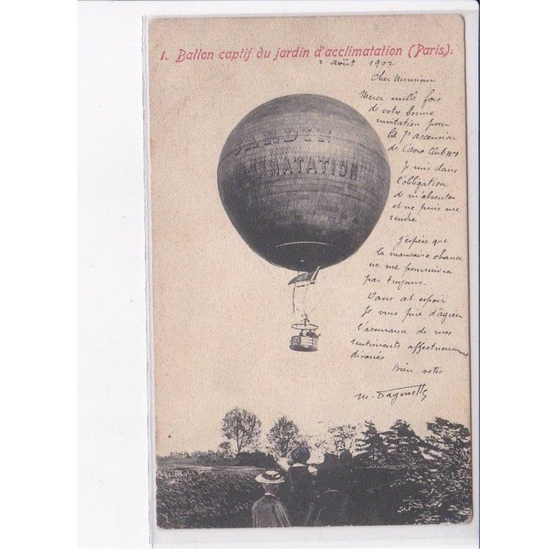 PARIS: 75016: ballon captif du jardin d'acclimatation, ballon rond, aviation - état