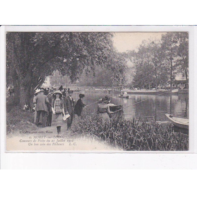 MORET-sur-LOING: concours de pêche du 21 juillet 1912, un bon coin des pêcheurs - très bon état