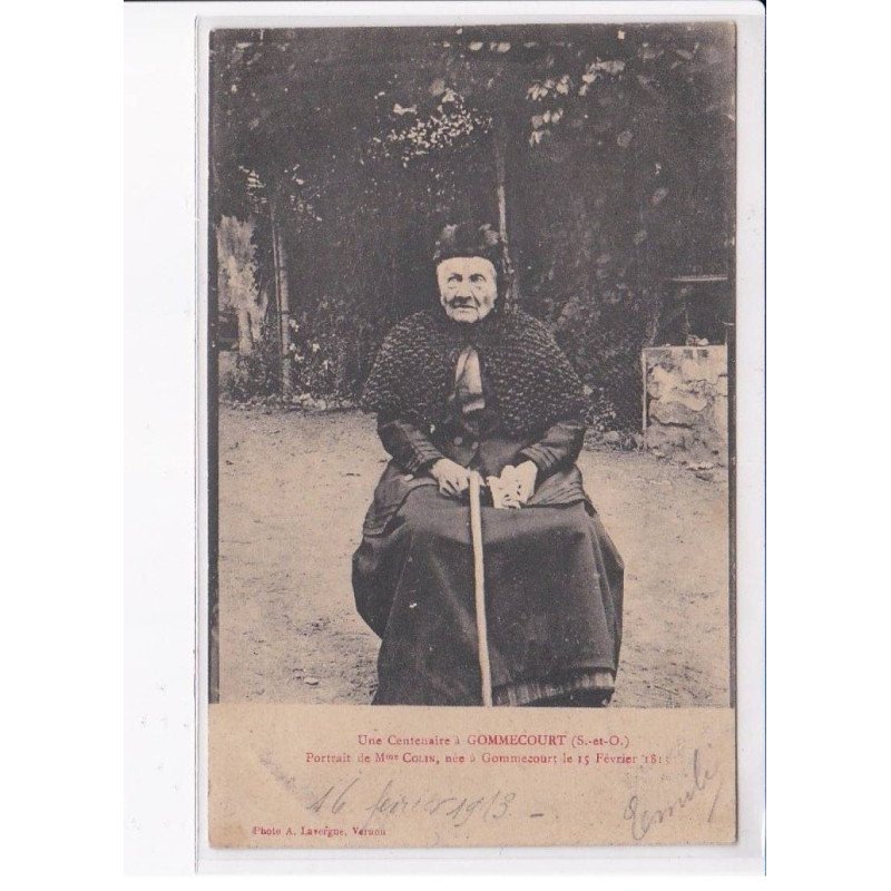 GOMMECOURT: une centenaire, portrait de Mme. Colin née à gommecourt 1815 - très bon état