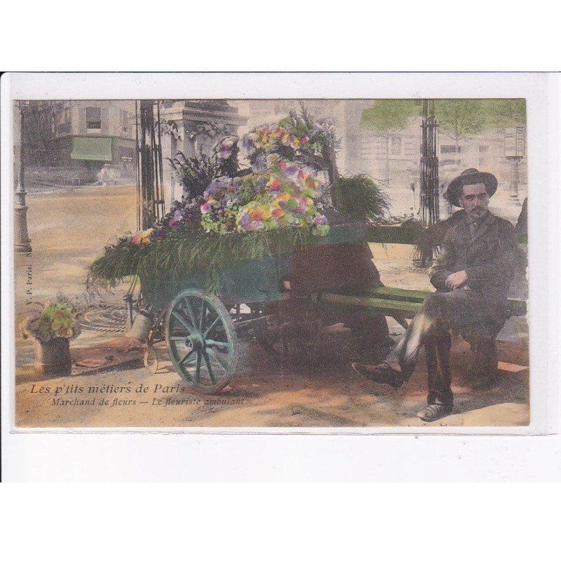 PARIS: Atget, les p'tits métiers de paris, marchand de fleurs, le fleuriste ambulant - très bon état