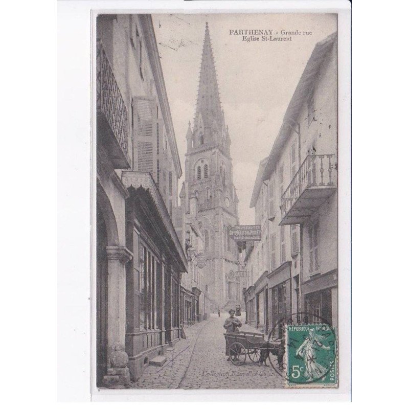 PARTHENAY: grande rue, église saint-laurent, voiture à chien - très bon état