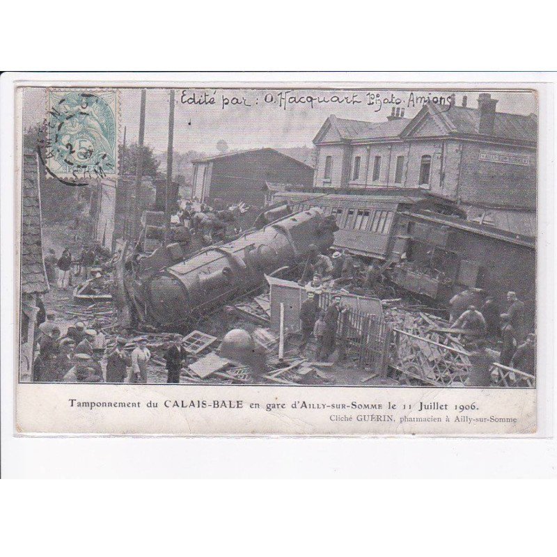 AILLY-sur-SOMME: tamponnement du calais-bale, en gare, 1906 - état