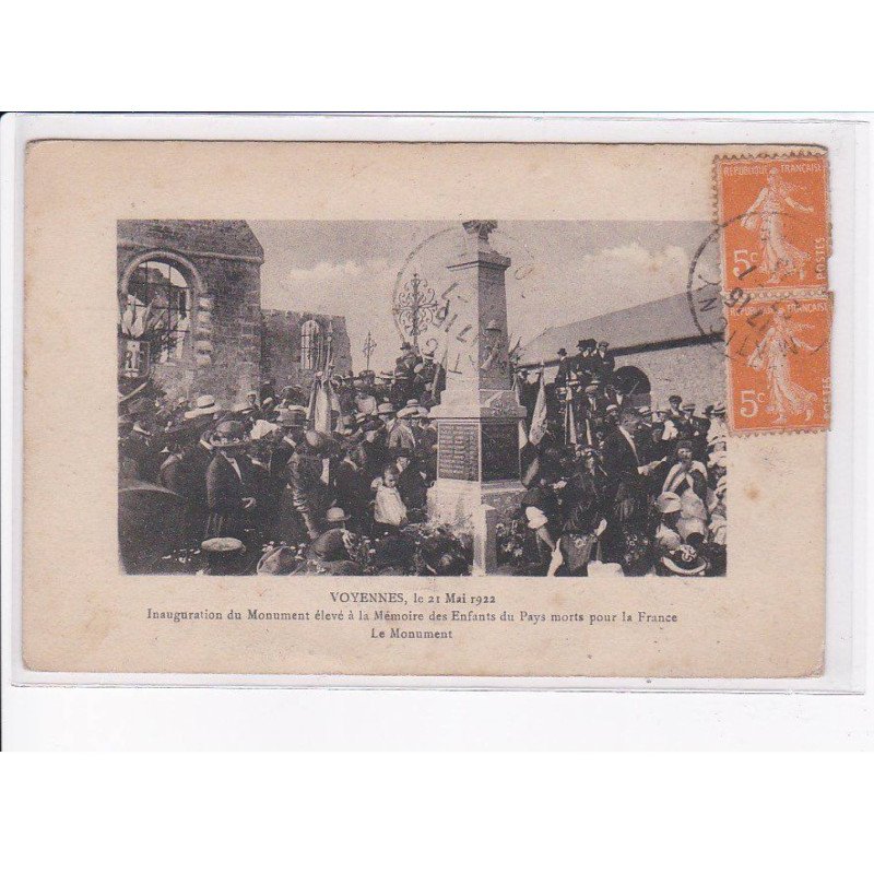 VOYENNES: 1922, inauguration du monument élevé à la mémoire des enfants du pays mort - très bon état