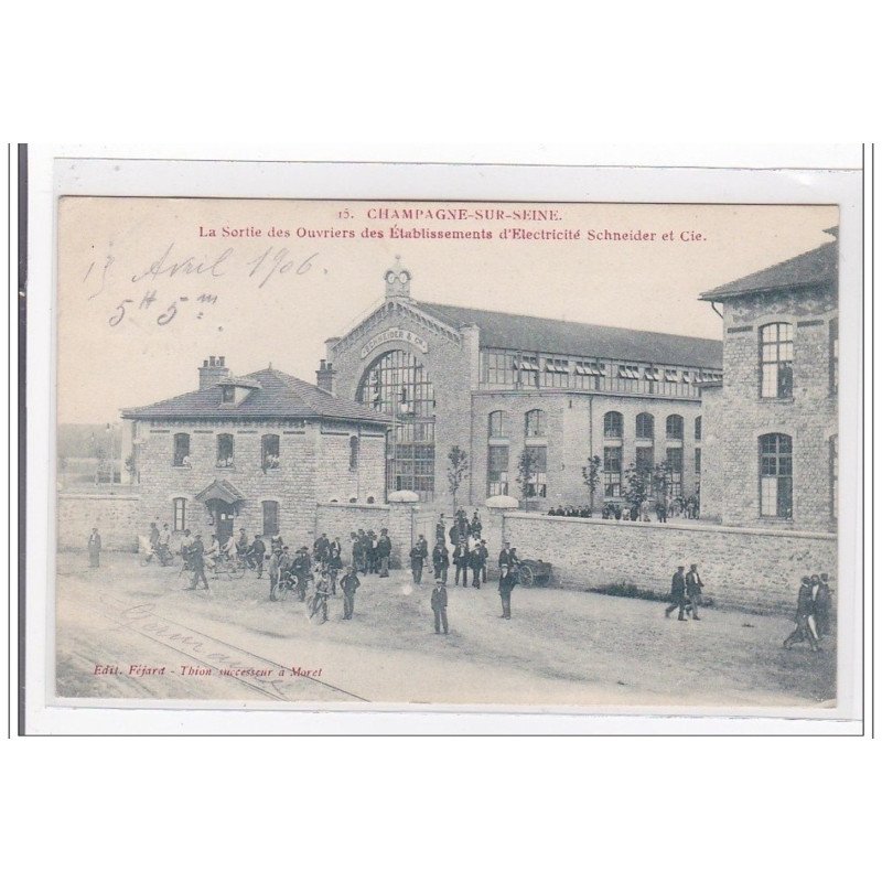 CHAMPAGNE-sur-SEINE : la sortie des ouvriers des etablissements d'electricité schneider et cie - tres bon etat